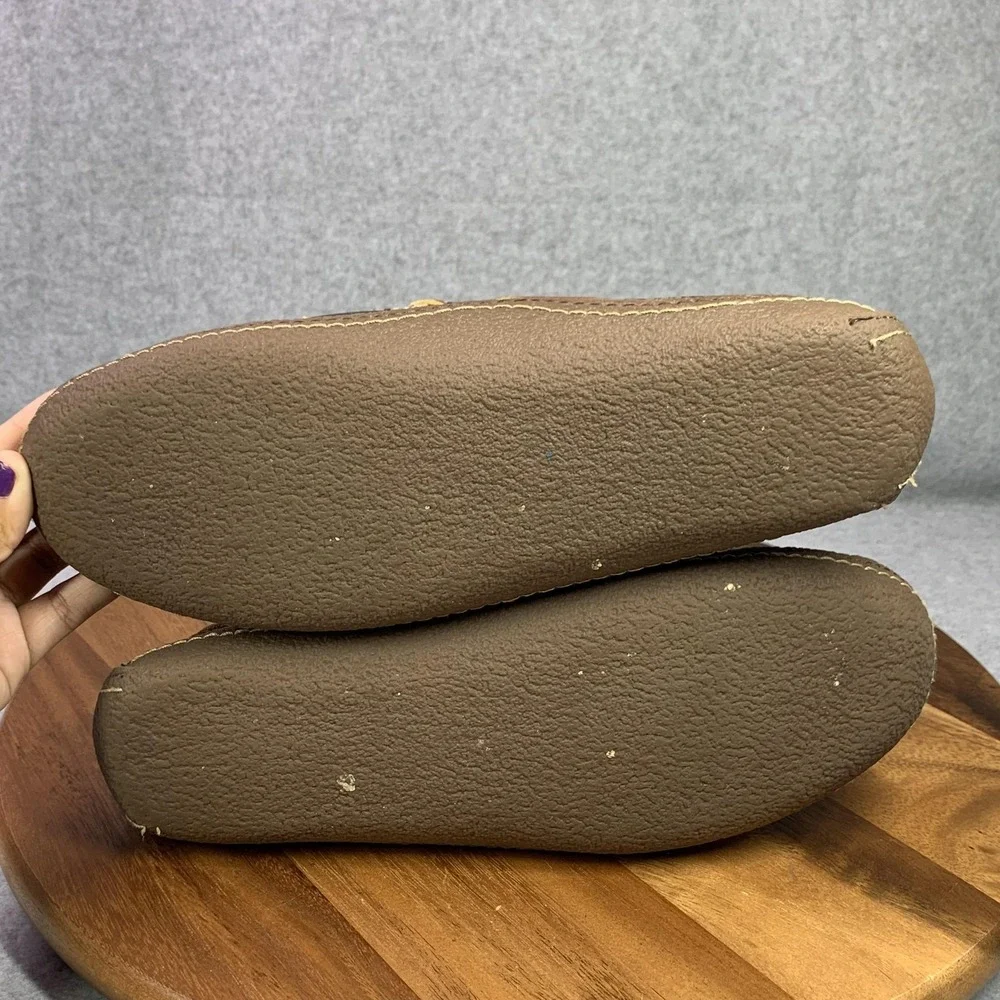 L.L. Bean Shoes Mens 11 Brown Leather Moccasin Fleece Lined Slippers Boat Preppy